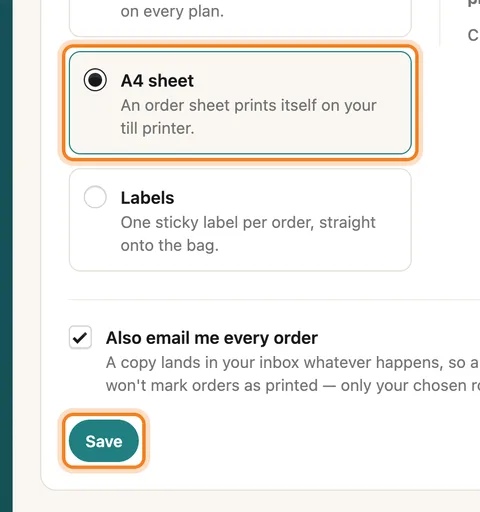 Choose A4 sheet, then Save — enlarge