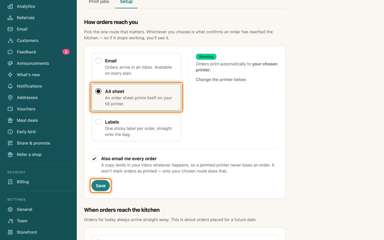 Choose A4 sheet, then Save, highlighted on the whole screen