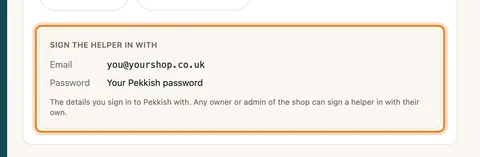 Sign the helper in with your Pekkish email and password — enlarge