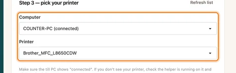Pick the computer, then the printer — enlarge