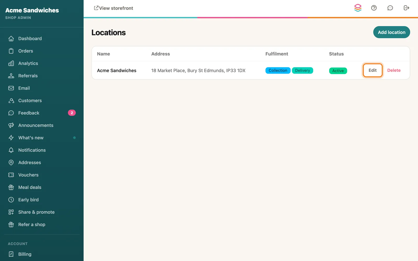 Open your location, highlighted on the whole screen