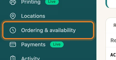 Settings → Ordering & availability — enlarge