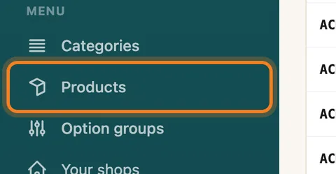 Menu → Products — enlarge