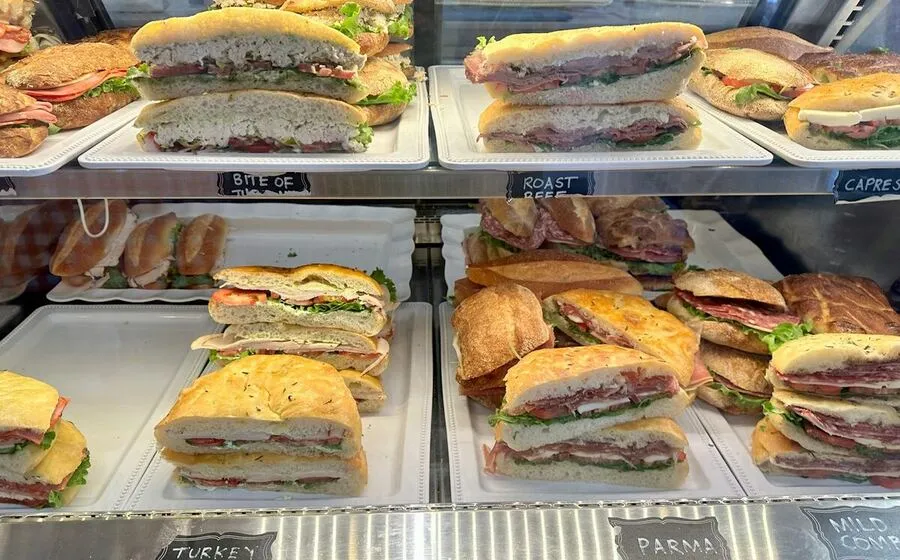 Made-up sandwiches on a deli counter